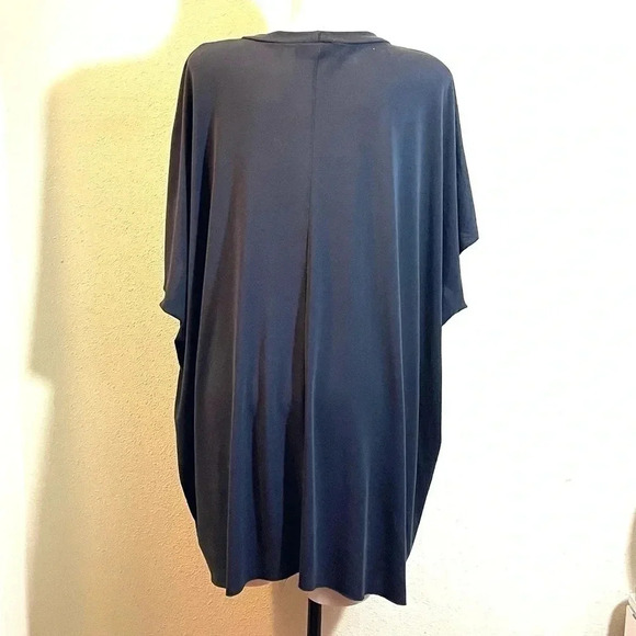 Audrey 3+1 Top T-Shirt Choker Collar Short Sleeve Boxy Tunic Sexy Black Gray OS - Picture 2 of 12